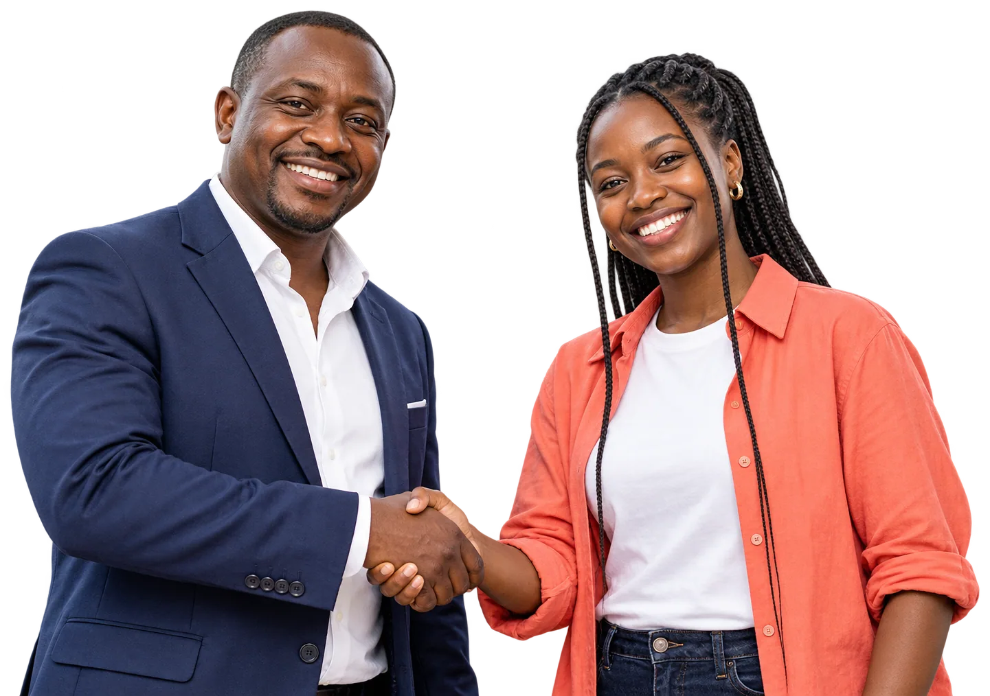 A business partner shaking hands with a young event organiser