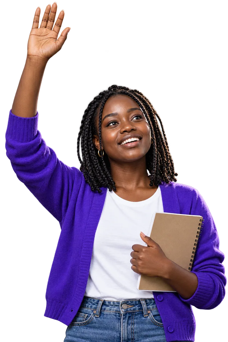 A student raising her hand to ask a question