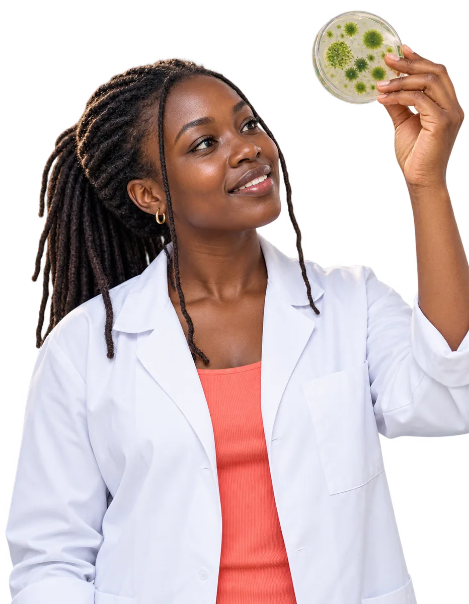 A biology researcher examining a petri dish