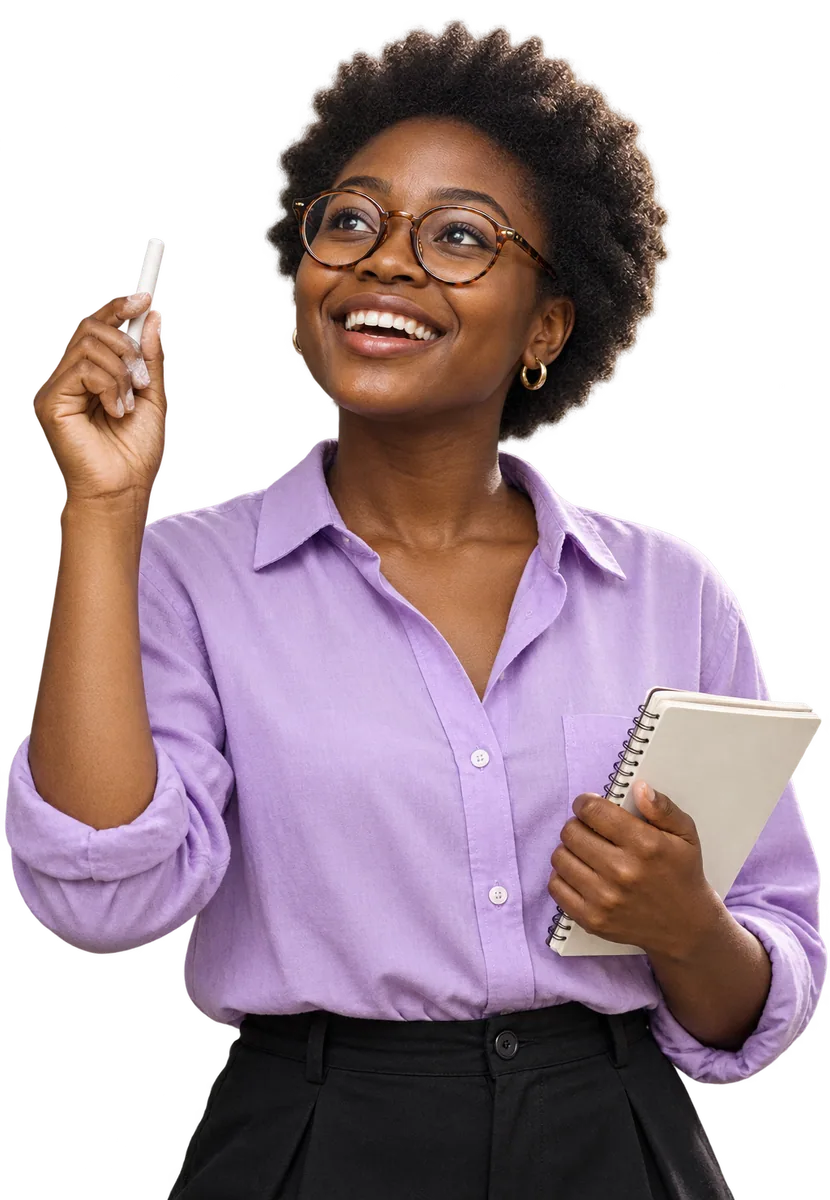 A mathematics researcher mid-explanation with a stick of chalk