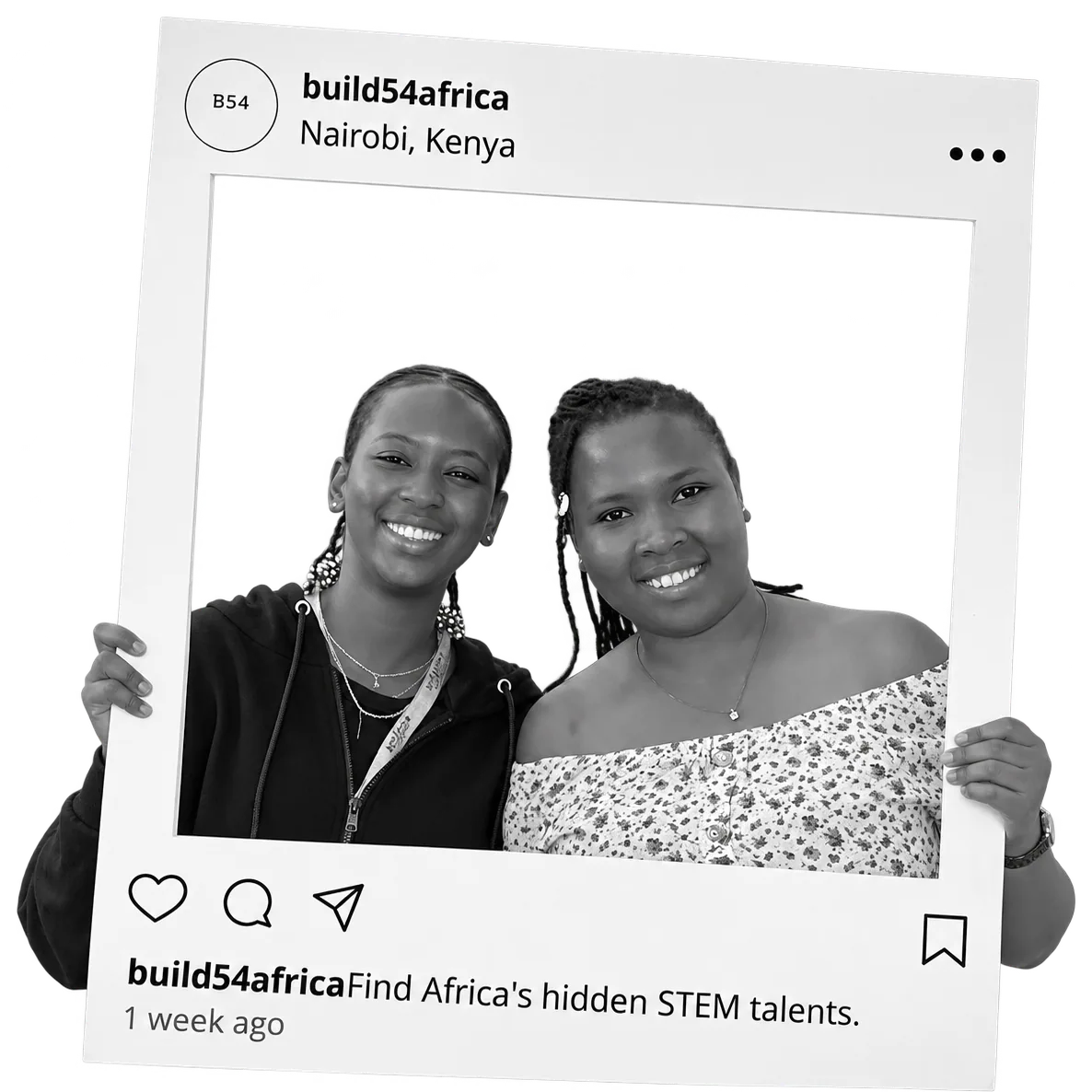 Two builders holding up a build54africa photo frame at Build Zero, Nairobi